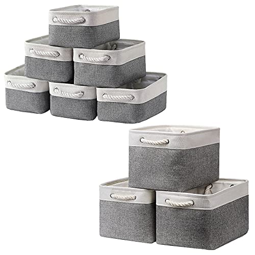 HNZIGE Fabric Storage Baskets for Organizing Small Baskets for Shelves, Laundry, Nursery, Closets, Decorative Baskets for Gifts Empty (White&Gray)