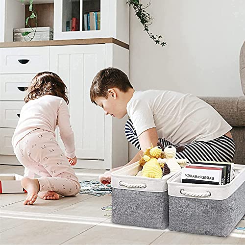 HNZIGE Fabric Storage Baskets for Organizing Small Baskets for Shelves, Laundry, Nursery, Closets, Decorative Baskets for Gifts Empty (White&Gray)