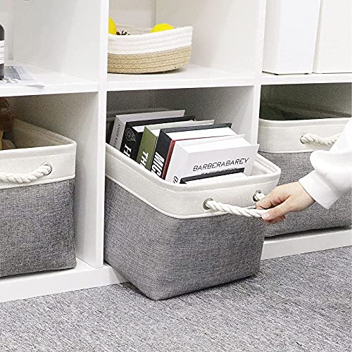 HNZIGE Fabric Storage Baskets for Organizing Small Baskets for Shelves, Laundry, Nursery, Closets, Decorative Baskets for Gifts Empty (White&Gray)