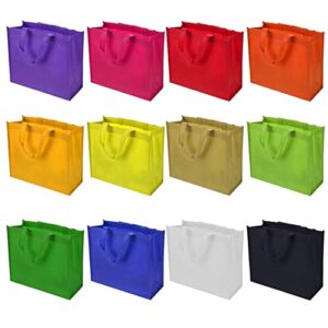 shindel 12pcs reusable shopping bags, colorful canvas tote bags, non-woven bag, 13 x 11 inch