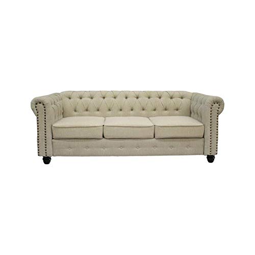 BOWERY HILL 17" Modern Linen Fabric Upholstered Button Tufted Sofa in Beige