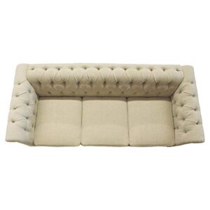BOWERY HILL 17" Modern Linen Fabric Upholstered Button Tufted Sofa in Beige