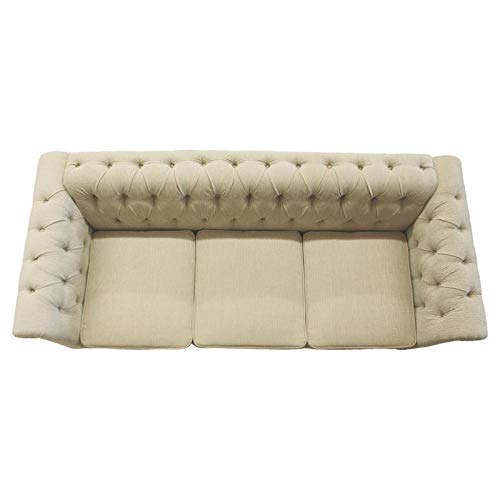 BOWERY HILL 17" Modern Linen Fabric Upholstered Button Tufted Sofa in Beige