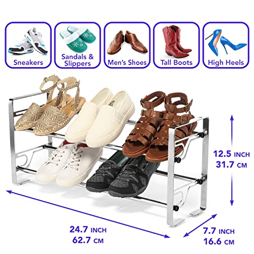 USTECH 2 Tier Adjustable Shoe Rack Storage Organizer | Portable, Large, Free Standing Closet Shelf for Bedroom and Entryway | Metal Shoe Shelf for Kids and Adults | 8 Pairs of Shoes