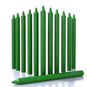 candwax green taper candles pack of 12 - straight candles 12 inch ideal as unscented candles, dinner candles and table candles - slow burning candles dripless - smokeless long candlesticks