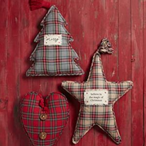 Mud Pie Christmas Tartan Pillow, Gray Tree