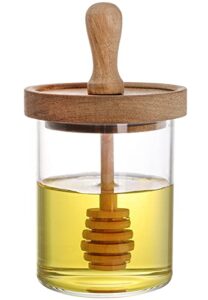 lawei glass honey jars with wooden dipper and lid - 13 oz honey pot clear glass syrup container for storage