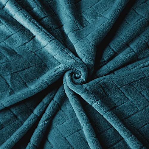 Whale Flotilla Plush Fleece Throw Blanket for Couch with Chevron Pattern, Decorative Soft Fluffy Throw Blanket for Sofa, Cozy and Lightweight, Teal, 50x65 Inch