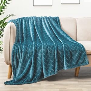 Whale Flotilla Plush Fleece Throw Blanket for Couch with Chevron Pattern, Decorative Soft Fluffy Throw Blanket for Sofa, Cozy and Lightweight, Teal, 50x65 Inch