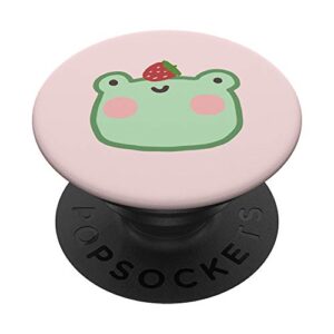 cute frog with strawberry kawaii aesthetic popsockets popgrip: swappable grip for phones & tablets
