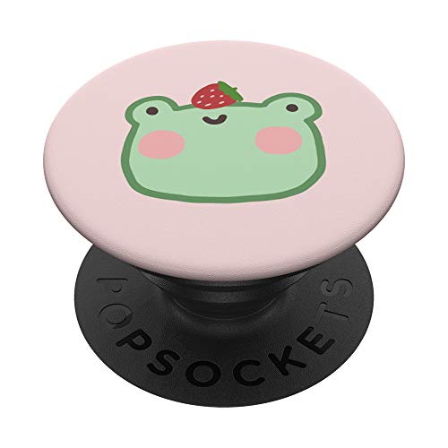 Cute Frog with Strawberry Kawaii Aesthetic PopSockets PopGrip: Swappable Grip for Phones & Tablets