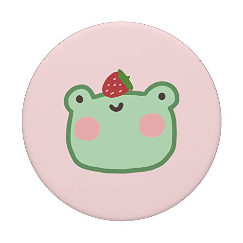 Cute Frog with Strawberry Kawaii Aesthetic PopSockets PopGrip: Swappable Grip for Phones & Tablets