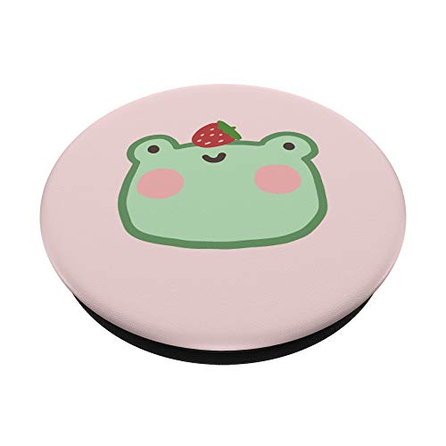 Cute Frog with Strawberry Kawaii Aesthetic PopSockets PopGrip: Swappable Grip for Phones & Tablets
