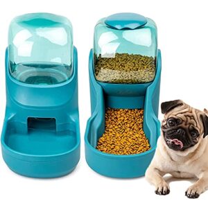 automatic dog cat feeder and water dispenser,pet food bowl, gravity food feeder and waterer set for small medium dog puppy kitten, large capacity 1 gallon x 2 (retro green)