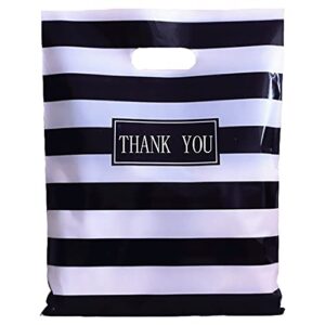 thank you merchandise bags,daarcin 100pcs 12x16in shopping bag,black and white stripes die cut plastic bags with handle for boutique,party,goodie bags,stores,clothes, reusable retail bags for bussiness