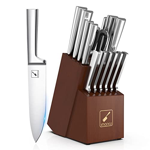 Knife Set - imarku Kitchen Knife Set 15 Pieces Japanese Stainless Steel Knife Block Set with Sharpener - Dishwasher Safe Kitchen Knives - Ultra Sharp Chef Knife Set for Kitchen, Best Mothers Day Gifts