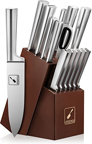 Knife Set - imarku Kitchen Knife Set 15 Pieces Japanese Stainless Steel Knife Block Set with Sharpener - Dishwasher Safe Kitchen Knives - Ultra Sharp Chef Knife Set for Kitchen, Best Mothers Day Gifts