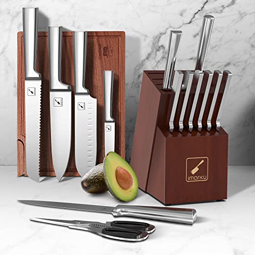 Knife Set - imarku Kitchen Knife Set 15 Pieces Japanese Stainless Steel Knife Block Set with Sharpener - Dishwasher Safe Kitchen Knives - Ultra Sharp Chef Knife Set for Kitchen, Best Mothers Day Gifts