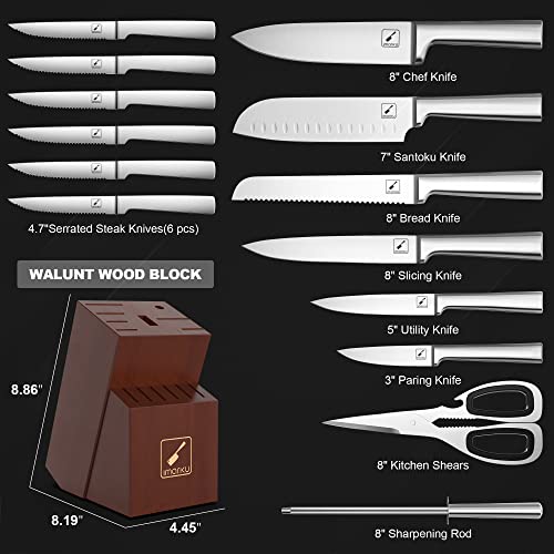 Knife Set - imarku Kitchen Knife Set 15 Pieces Japanese Stainless Steel Knife Block Set with Sharpener - Dishwasher Safe Kitchen Knives - Ultra Sharp Chef Knife Set for Kitchen, Best Mothers Day Gifts