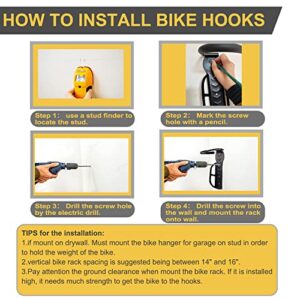 Bike Rack for Garage Wall Mount 4 Pack Vertical Bike Hooks Bicycle Hanging Hooks for Indoor Storage with Non-reversible Hooks