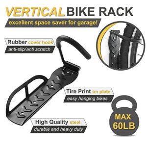 Bike Rack for Garage Wall Mount 4 Pack Vertical Bike Hooks Bicycle Hanging Hooks for Indoor Storage with Non-reversible Hooks