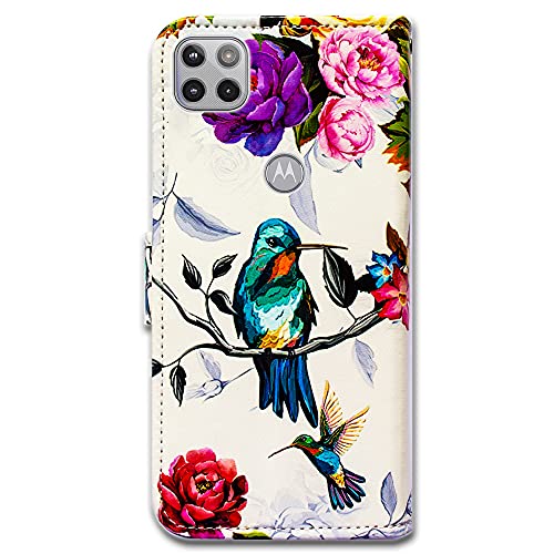 Bcov Motorola One 5G Ace Case, Hummingbird in Flowers Bird Leather Flip Phone Case Wallet Cover with Card Slot Holder Kickstand for Moto Motorola one 5G UW ace