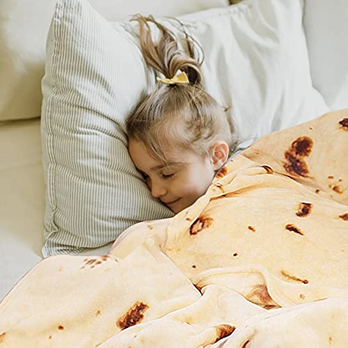 MJIYA Burrito Tortilla Wrap Blanket, Burrito Wrap Novelty Blanket Tortilla Towel for Adults/Kids, Giant Round Beach Towel/Throw Blanket/Picnic Blanket (Yellow, 59 inch)