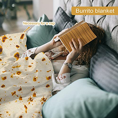 MJIYA Burrito Tortilla Wrap Blanket, Burrito Wrap Novelty Blanket Tortilla Towel for Adults/Kids, Giant Round Beach Towel/Throw Blanket/Picnic Blanket (Yellow, 59 inch)