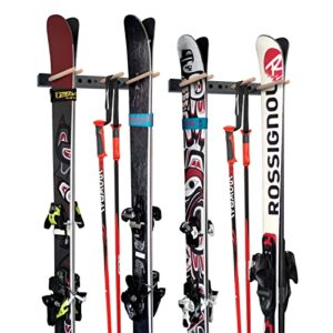 ski wall rack snowboard wall mount storage rack holds 5 pairs of skis & skiing poles or snowboard, for home and garage,2 set