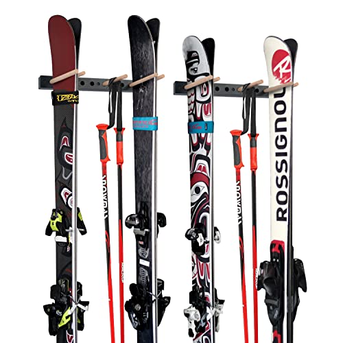 Ski Wall Rack Snowboard Wall Mount Storage Rack Holds 5 Pairs of Skis & Skiing Poles or Snowboard, for Home and Garage,2 Set