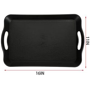 Cedilis 3 Pack Black Serving Trays with Handles,16 x 11IN Rectangular Non Skid Multi-Purpose Plastic Tray for Restaurant, Parties, Coffee Table, Kitchen