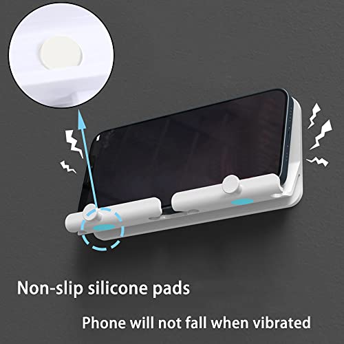 2 Pack Wall Mount Phone Holder Self-Adhesive Type with Non-Slip Design, Key Holder and Charging Holes for Bathroom, Living Room, Bed Room, Kitchen, Suitable for All Phones and Mini Tablet (Black)