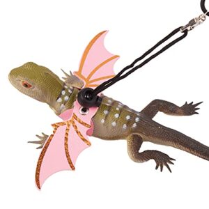 ADOGGYGO Bearded Dragon Leash Harness, 3 Size Pack Leather Wing Lizard Harness with Removable Lizard Leash for Bearded Dragon Lizard Reptiles (Pink)