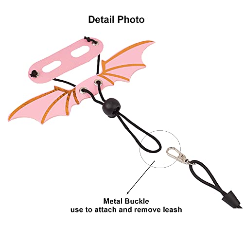 ADOGGYGO Bearded Dragon Leash Harness, 3 Size Pack Leather Wing Lizard Harness with Removable Lizard Leash for Bearded Dragon Lizard Reptiles (Pink)