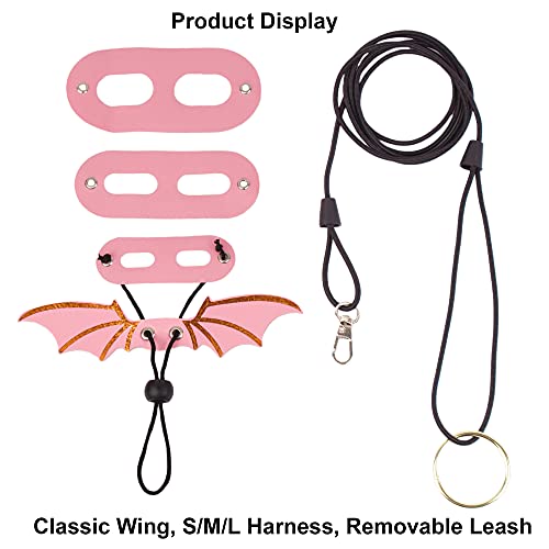 ADOGGYGO Bearded Dragon Leash Harness, 3 Size Pack Leather Wing Lizard Harness with Removable Lizard Leash for Bearded Dragon Lizard Reptiles (Pink)