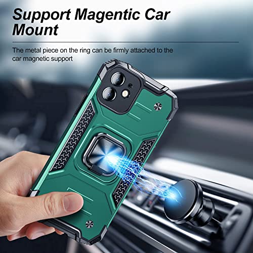 VOMODI Compatible for iPhone 12 Case,with Screen Protector 2Pcs,Heavy Duty Shockproof Bumper,with Magnetic Stand Ring & Camera Cover,Hard Protective Phone Cases for iPhone 12 6.1 inch Green