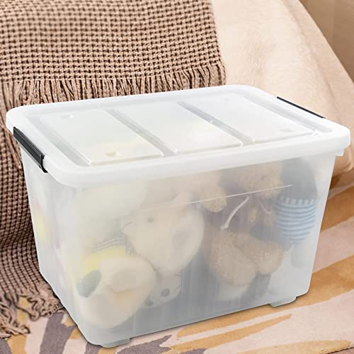 Xyskin 4-Pack 70 L Large Clear Storage Latch Box/Bin, Plastic Organization Boxes with Wheeles