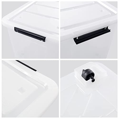 Xyskin 4-Pack 70 L Large Clear Storage Latch Box/Bin, Plastic Organization Boxes with Wheeles
