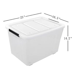 Xyskin 4-Pack 70 L Large Clear Storage Latch Box/Bin, Plastic Organization Boxes with Wheeles