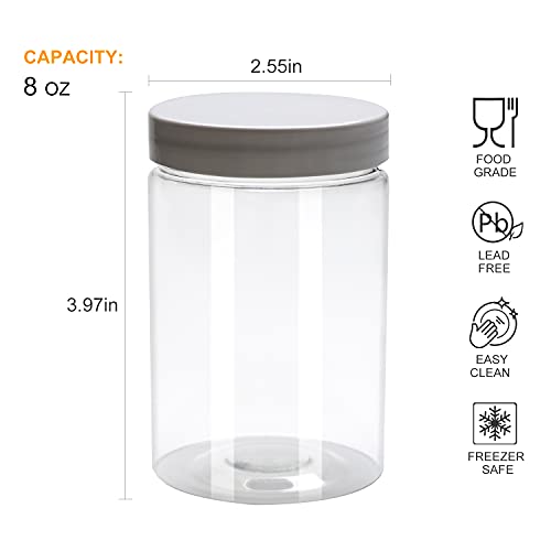 Accguan 25Pack 8oz Plastic Jar Storage Container with White Lids Airtight Clear Wide-mouth Slime Storage Jars for Cosmetic Cream Light Clay