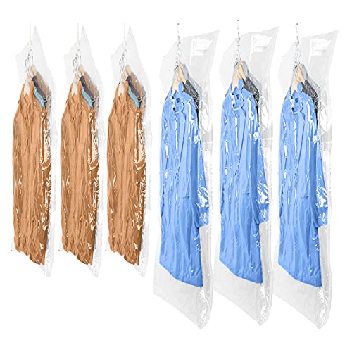 Glorystage 6 Hanging Vacuum Storage Bags for Clothes, 3 Jumbo & 3 Large Space Saver Seal Bags for Coat, Clear Garment Protector for Closet Wardrobe, Fit for Any Vacuum Cleaner, 53"x27.6" & 43.3"x27.6"