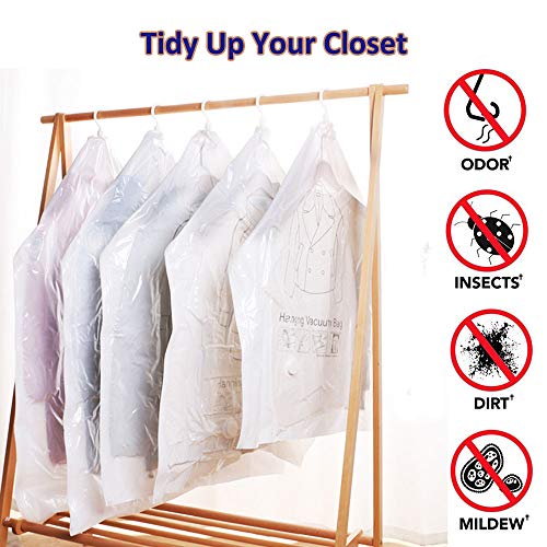 Glorystage 6 Hanging Vacuum Storage Bags for Clothes, 3 Jumbo & 3 Large Space Saver Seal Bags for Coat, Clear Garment Protector for Closet Wardrobe, Fit for Any Vacuum Cleaner, 53"x27.6" & 43.3"x27.6"