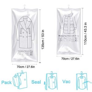 Glorystage 6 Hanging Vacuum Storage Bags for Clothes, 3 Jumbo & 3 Large Space Saver Seal Bags for Coat, Clear Garment Protector for Closet Wardrobe, Fit for Any Vacuum Cleaner, 53"x27.6" & 43.3"x27.6"