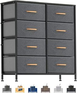 waytrim dresser for bedroom, 8 drawer storage organizer tall wide dresser, for closet, living room, hallway, dormitory, sturdy steel frame, wooden top (light grey)