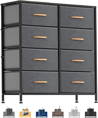 WAYTRIM Dresser for Bedroom, 8 Drawer Storage Organizer Tall Wide Dresser, for Closet, Living Room, Hallway, Dormitory, Sturdy Steel Frame, Wooden Top (Light Grey)