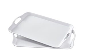 blue boat 16.5" x 11.5" rectangular serving trays set of 2 white,light weight easy to clean sturdy stackable melamine serving tray with handle, fruit, snacks, and desserts trays