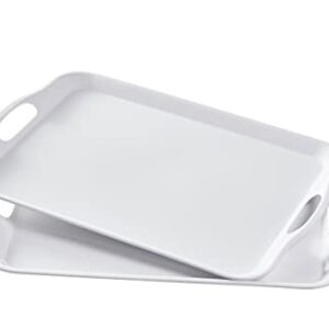Blue Boat 16.5" x 11.5" Rectangular Serving Trays Set of 2 White,Light Weight Easy to Clean Sturdy Stackable Melamine Serving Tray with Handle, Fruit, Snacks, and Desserts Trays
