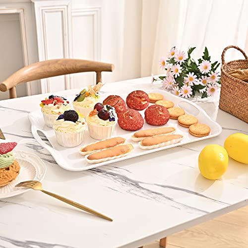 Blue Boat 16.5" x 11.5" Rectangular Serving Trays Set of 2 White,Light Weight Easy to Clean Sturdy Stackable Melamine Serving Tray with Handle, Fruit, Snacks, and Desserts Trays