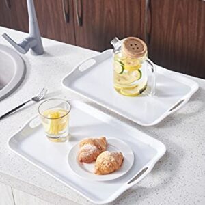 Blue Boat 16.5" x 11.5" Rectangular Serving Trays Set of 2 White,Light Weight Easy to Clean Sturdy Stackable Melamine Serving Tray with Handle, Fruit, Snacks, and Desserts Trays