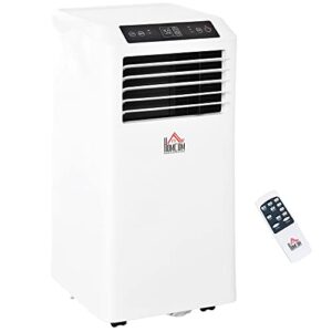 homcom 10000 btu mobile portable air conditioner with cooling, dehumidifier, and ventilating with remote control, 2 speed fans, 24-hour timer for bedroom, living room, home office, white